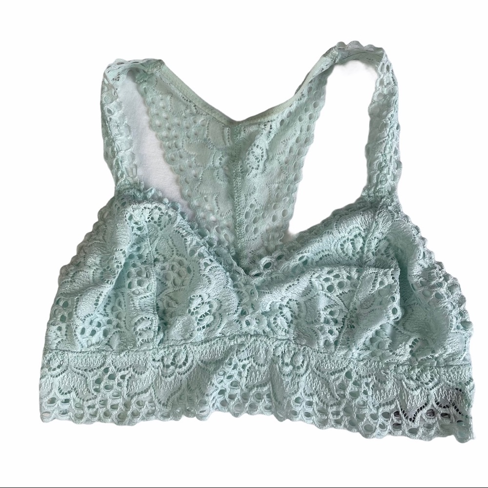Aerie Women’s Lace Racerback Bralette Size M Mint Green Blue Ice Soft